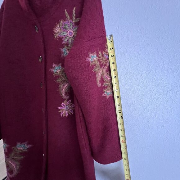 Sundance Blooming Bouclé Embroidered Wool Blend Hooded Coat Size XL Red - Picture 6 of 7